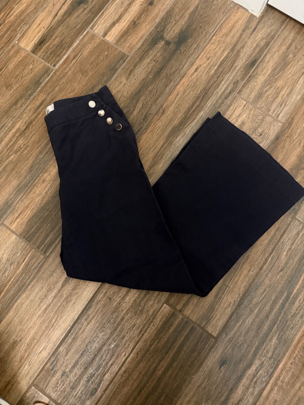 Milly Black Wide-Leg High-Rise Pants with Side Sailor Buttons